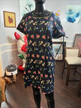 Byer California Navy Floral Shift Dress with Pink, Yellow & Blue Blooms